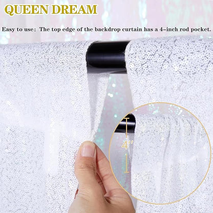3x8FT White Backdrop Curtains 2 Panels Sequin Fabric Drapes Wedding White Curtain Backdrop Background for Birthday Party