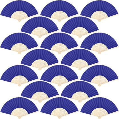 Aneco 18 Pieces Handheld Fans Cloth Hand Fans Bamboo Folding Fans for Wedding Decoration, Church Wedding Gifts, Party Favors, DIY Decoration (Royal Blue)