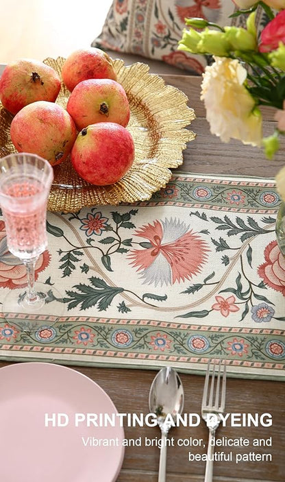 ISAENNE Designer Vintage Linen Table Runner 102 Inches Long,Elegant Floral Pattern Wrinkle Resistant Table Runners for Dining Tables,Thanksgiving,Kitchen Tables,Christmas,12"*102"-Daffy B