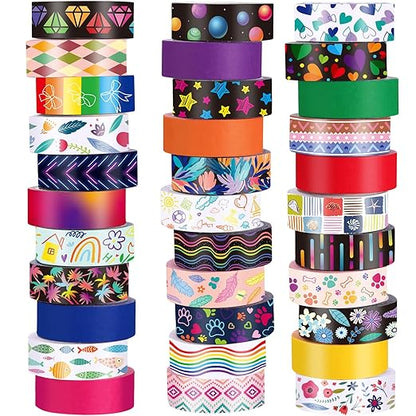 TaoBary 33 Rolls Holiday Plaid Washi Tape, 15 mm Seasonal Washi Tape Set Bohemian Colorful Vintage Cute for Card Wrapping Craft(Cool Style)