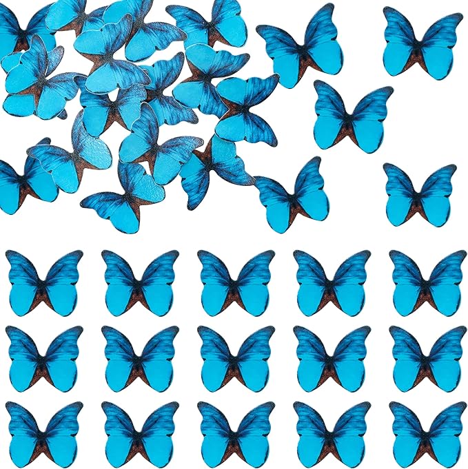 Ephlyn 48Pcs Edible Butterfly Cupcake Toppers 3D Cute Butterfly Cake Picks for Baby Shower Bridal Shower Boys Girls Birthday Party Cake Decorations Supplies Blue