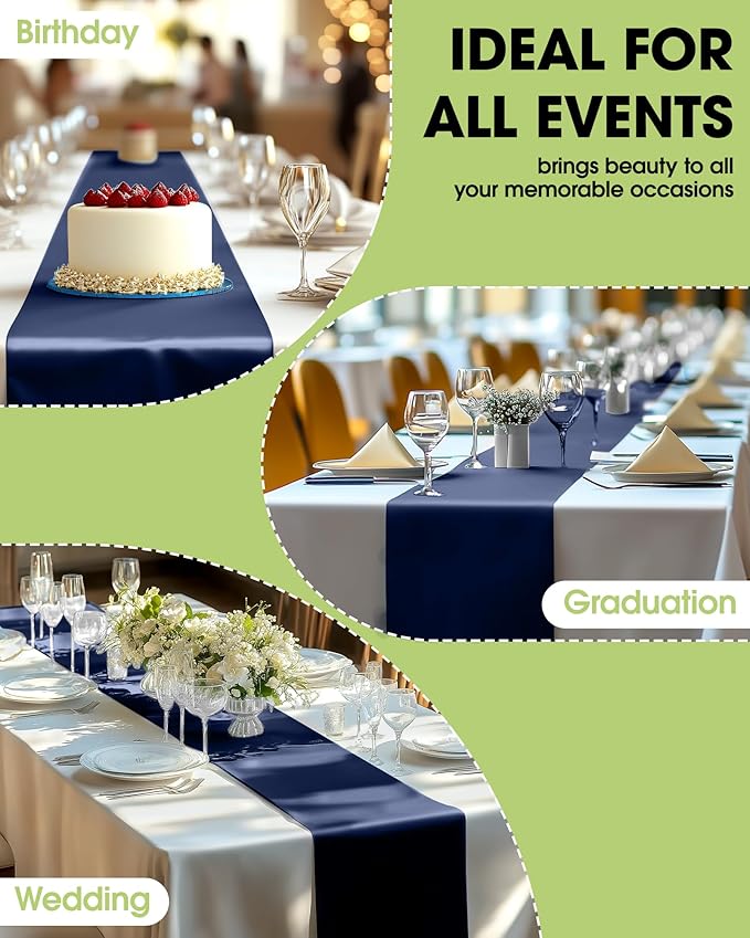 Pureegg Navy Blue Plastic Table Runners - 10 Pack, 14'' x 108'', Water Resistant & Disposable Centerpiece Decorations for Table Cloth, Wedding, Birthday, Holiday, Baby Shower, Party, Home Decor