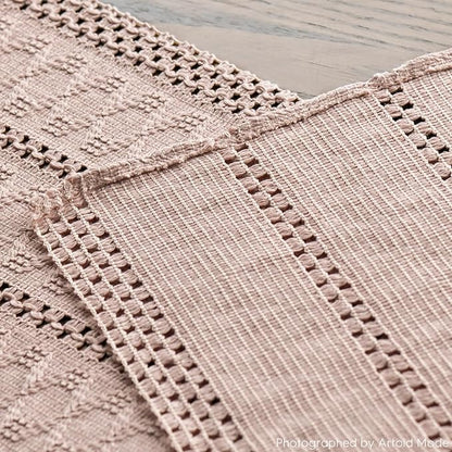 Artoid Mode Pink Farmhouse Woven Rustic Hollow Table Runner, Seasonal Holiday Hollow Kitchen Dining Table Decoration for Home Party Decor 12x90 Inch