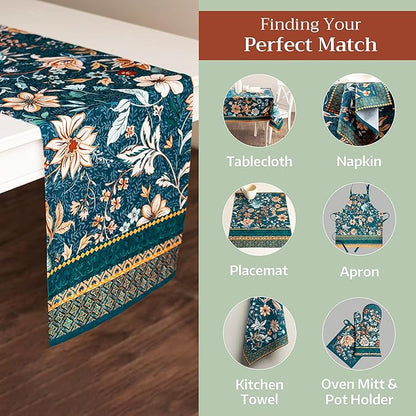 Maison d' Hermine Table Runner 100% Cotton Double Layer Table Runners 108 inches Long for Thanksgiving Christmas Decorations Home Kitchen Dining Party Wedding (Luxury Loft - Dark Teal, 14.5" x 108")