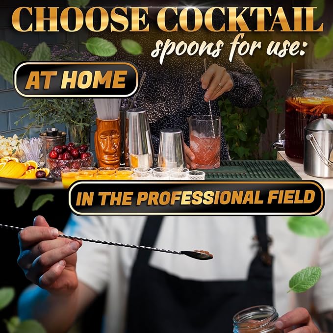 4 Pcs Bar Spoon Cocktail Stirrers – 12'' Long Spoons for Stirring | Stainless Steel with Polished Surface, Easy to Clean – Professional & Home Use, Practical Gift for Drink Mixing Lovers Caviar Spoons