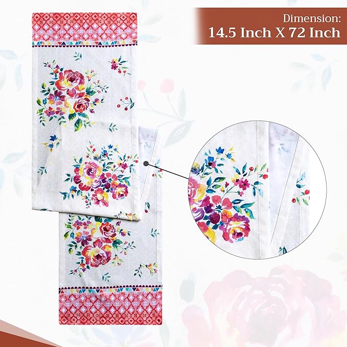 Maison d' Hermine Table Runner 100% Cotton Single Layer Table Runners 72 inches Long Decorative for Kitchen Dining Party Baby Shower Wedding Bridal Shower Spring Summer (Rose Garden, 14.50" x 72")