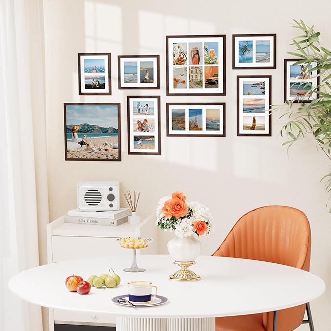 Vittanly 8x14 Picture Frames Collage, Displays 3Pcs 4x6 Pictures with Mat, Collage Picture Frame for Horizontal or Vertical Display, Brown, 1 Pack