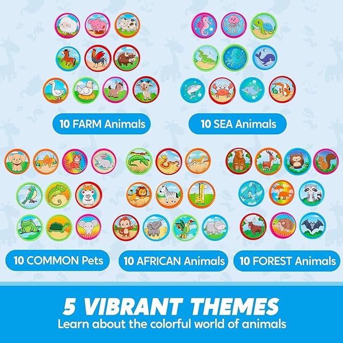 JOYIN 50 Pcs Animal Stamps for Kids, with 50 Different Designs, Farm,Sea Animals,Stamps for Crafting, Prize Box Toys for Classroom, Kids Party Favor, Goodie Bag, Halloween, Christmas