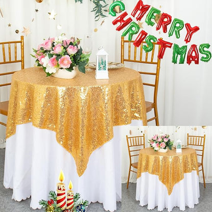 ShinyBeauty Gold Tablecloths 36X36 Inch, 2 Pieces Sequin Table Cloth for Party Sparkle Tablecloth Square Golden Small Shimmer Table Overlay for Wedding, Birthday, Holiday,Cake Tables