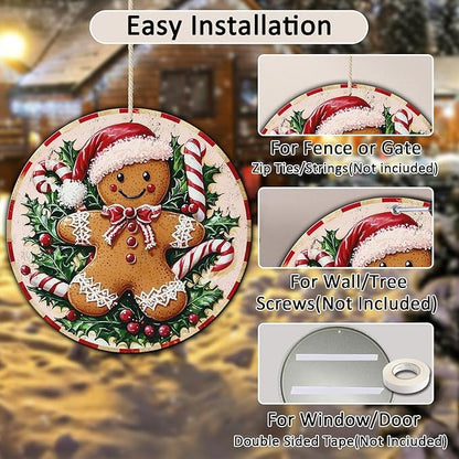 Round Christmas Metal Tin Sign Rustic Wall Decor Gingerbread Man Vintage Tin Sign Candy Canes Christmas Tin Sign for Home Garden Kitchen Bar Cafe Restaurant Garage Wall Decor 8 * 8 in