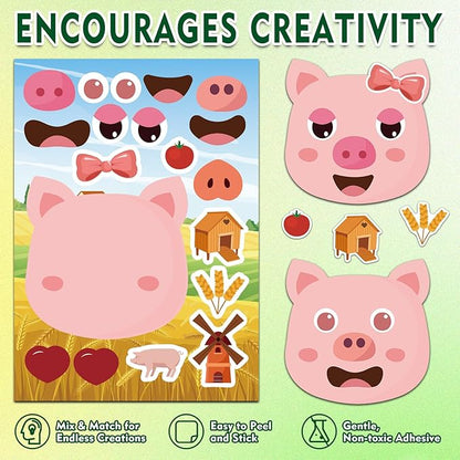 Aowplc 36 Pcs Make-A-Face Sticker Sheets Kids Party Favors Mix and Match Stickers with Dinosaurs, Mermaids, Unicorns, Horses, Farm & Sea Animals for Parties, Birthdays, Classroom Activities & Crafts