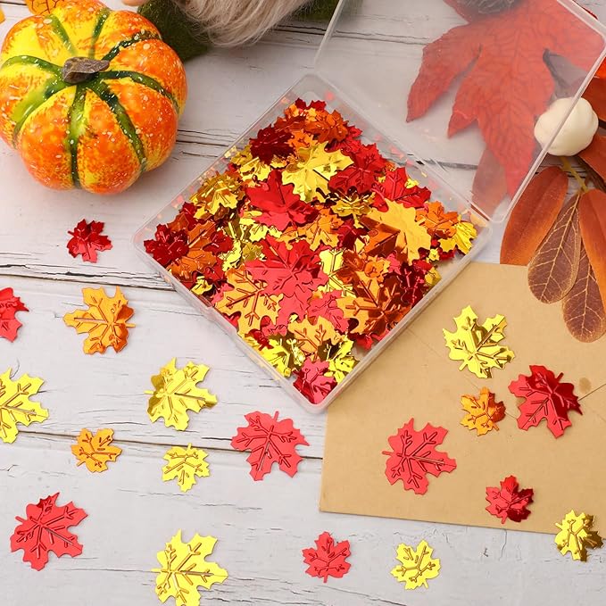 MARFOREVER Fall Glitter Confetti, Thanksgiving Metallic Foil Maple Leaves Fall Party Decorations Scatter Sequins Confetti Sprinkles for Thanksgiving Table Supplies