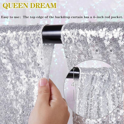 Silver Sequin Backdrop Party Decorations - 3 Packs 2ft x 8ft Silver Photography Background Curtain for Christmas Birthday