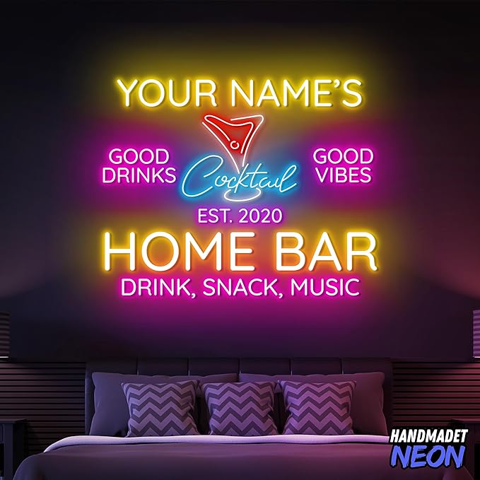 Personalized Cocktail Neon Sign Accessories, Custom Home Bar, Parties, Man Cave Decor Led Light, Wall Art Lights Signs Gifts For Friends, Pub Owners, Party Lovers