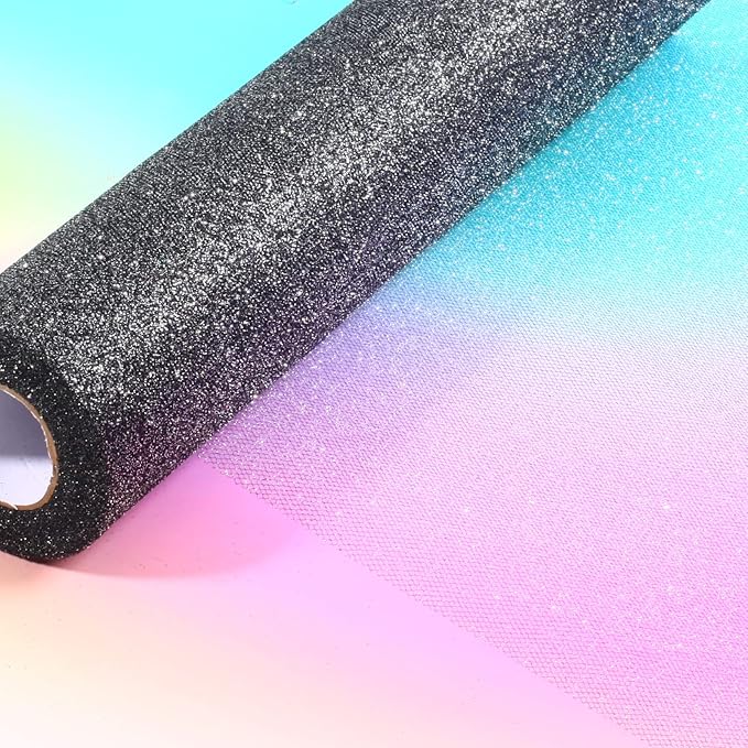 ICOSHOW Sparkling Tulle Rolls, 15” by 30 Yards (90FT) Glitter Tulle Spool Ribbon Fabric for Wedding Birthday Bridal Shower Tutu Skirt Party Gift Wrapping(Black)