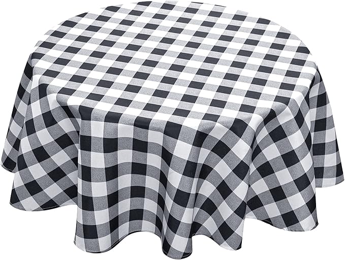Biscaynebay Fabric Round Tablecloths 70", Black/Grey Scottish Plaid Table Cloth Small Circle Folding Table Covers Water Resistant for Dining, Kitchen, Wedding & Parties