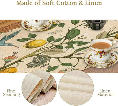 Table Runner with Flowers and Birds, Spring Plant Flowers Table Decoration Linen Table Runner Family Party Party Decorations 13x108 Inches