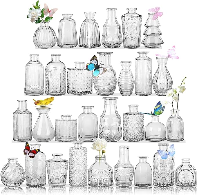 Glass Bud Vases in Bulk Set of 30 Pcs,Small Glass Vases for Flowers as Wedding Centerpieces for Tables,Clear Flower Vases Suitble for Wedding Decorations,Christmas Home Decor (Clear, 30 pcs)