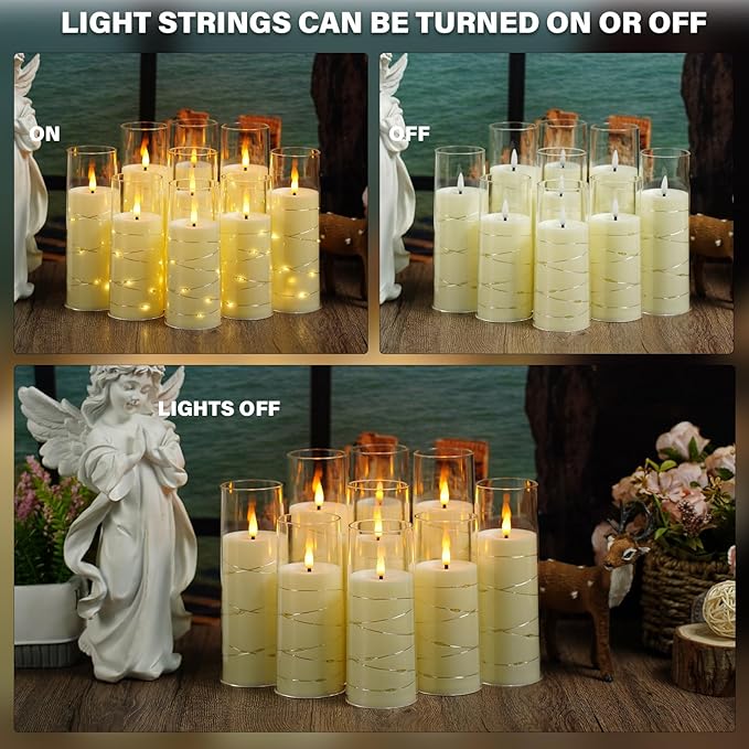 Flickering Flameless LED Candles,Battery Operated Candles 9 Pcs with Embedded Star String,Acrylic LED Pillar Candles with Remote,Suitable for Home Decoration to Create an Atmosphere (Ivory)