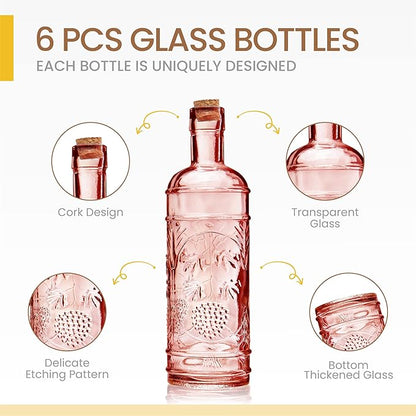Assorted Reddish Glass Bottles with Corks, 6 Pack, 2.5in X 9in, 16oz