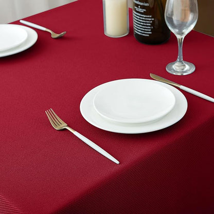 Biscaynebay Textured Fabric Christmas Tablecloths 60x108 Inches Rectangular, Red Water Resistant Spill Proof Tablecloths for Dining, Kitchen, Wedding and Parties, Machine Washable