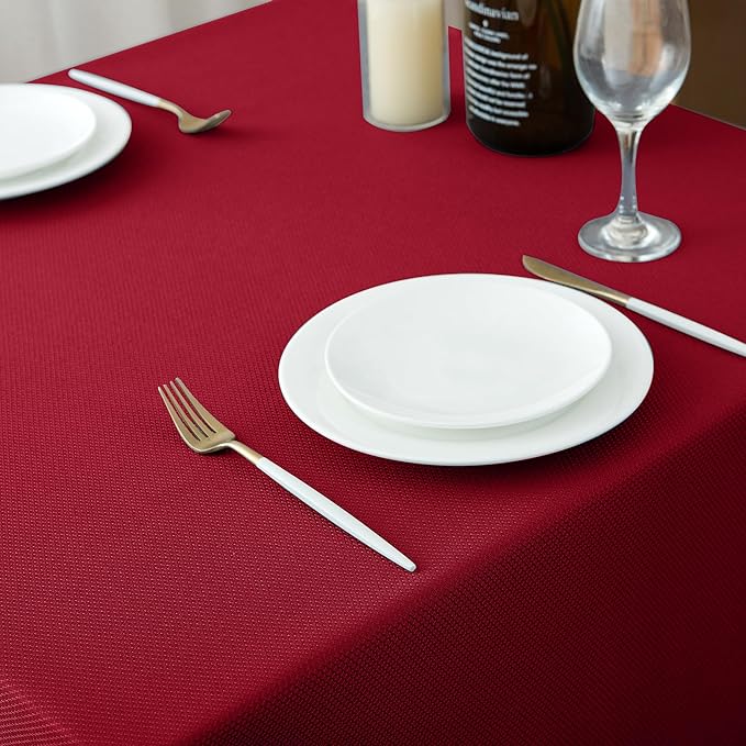 Biscaynebay Textured Fabric Christmas Square Tablecloths 54x54 Inches, Red Water Resistant Spill Proof Tablecloths for Dining, Kitchen, Wedding and Parties, Machine Washable