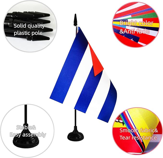 Cuba Desk Flag, 12 Pack Cuban Table Office Flag with Black Solid Pole and Stand Base, International Country Flag, Festival Celebration, Classroom Meeting Desktop Decor (Cuba)