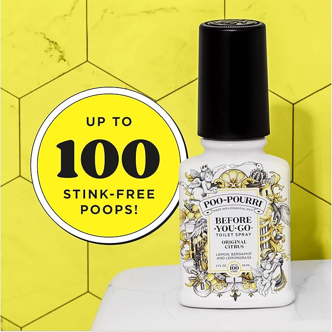 Poo-Pourri Before-You-Go Toilet Spray, Original Citrus, 2 Fl Oz, Up to 100 Uses, Bathroom Odor Deodorizer with Essential Oils for Home or Work, Travel Essentials, TSA Approved Size, Lemon Bergamot