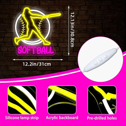 Softball Neon Sign for Wall Decor Dimmable Softball Party Neon Light for Girls Sport Team Light up Sign for Women Fans Club Court Wall Art Office Park Christmas Birthday Gifts Size12.2*12.1In(WZCP232)