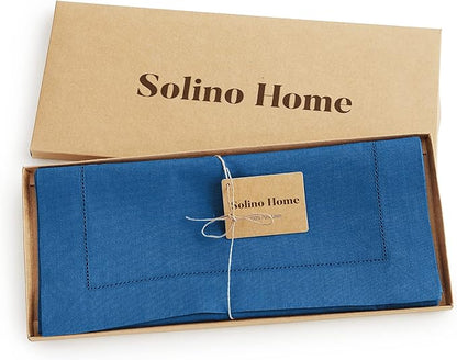 Solino Home Linen Table Runner 36 Inches - 100% Pure Linen Indigo Blue Hemstitch Table Runner 14 x 36 Inch Ideal for Dresser and Coffee Tables - Fall, Autumn, Christmas, Holiday - Classic Hemstitch