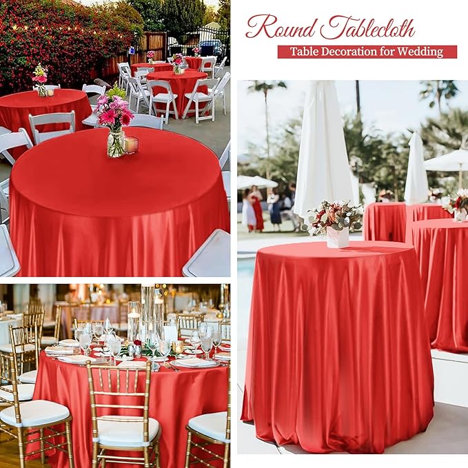 fani 6 Pack 120 Inch Red Satin Tablecloth - Premium Bright Silky Round Tablecloth Overlay Smooth Fabric Table Cover, Table Decoration for Wedding Party Banquet Events Restaurant Kitchen Dining