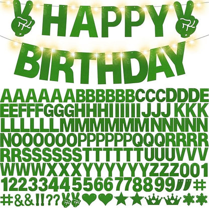 167Pcs DIY Glitter Customizable Banner Kit Custom Banner DIY Happy Birthday Letter Banners Personalized Banners Decor for Christmas St.Patrick's Day Birthday Party Decorations Supplies(Glitter Green)