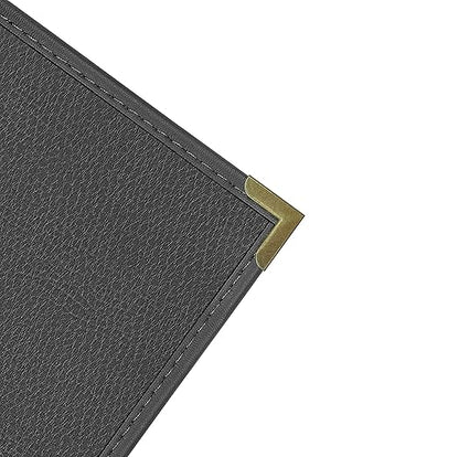 Goodsmart Pajco Style Restaurant Menu Covers – Pack of 10, Side-Loading Menu Holders, Single Stitched Edge, Clear Vinyl Menu Sleeves, Leatherette Trim, Gold Corners, Black, 4 View (8.5" x 14")