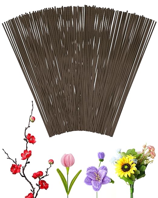 100 PCS FIVEIZERO 18 Gauge Brown Floral Wire Stems for Artificial Flower Making,Florist Wire,Flower Wires for Crafts,Alambre para Flores for Wreaths, Flower Arrangements and DIY Projects