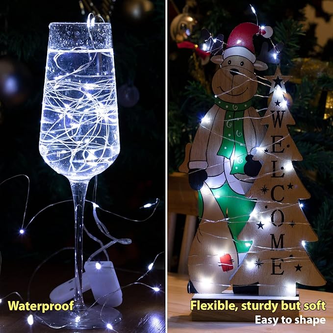 HXWEIYE 12 Pack LED White Fairy Lights Battery Operated, 7ft 20LED Mini Fairy String Lights Mason Jar Lights, Waterproof Firefly Starry Lights for DIY Wedding Party Bedroom Patio Christmas Décor
