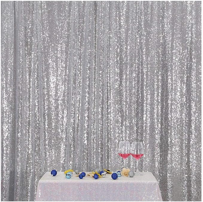 Poise3EHome Silver Sequin Backdrop,7FT x 7FT Sequin Photography Backdrop Curtain for Party Decoration, Silver