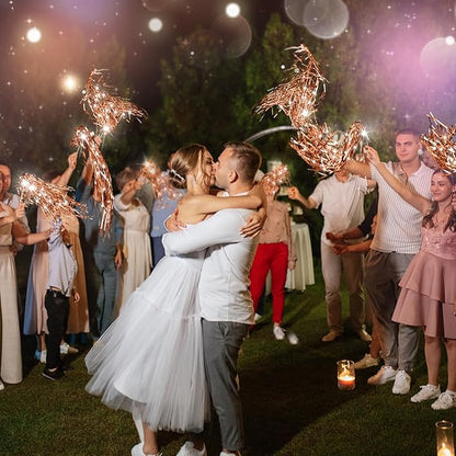 100 Pcs Lighted Wedding Wands LED Tinsel Wands Light up Streamers Sparklers for Wedding Send Off and Exits Birthday Party Props Favors(Rose Gold)