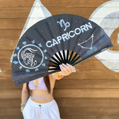 DeFlare | Cosmic Zodiac Rave Fan | Zodiac Sign Hand Fan | Astrology Rave Fan | Hand Fan | Large Rave Fan | Large Clacking Fan