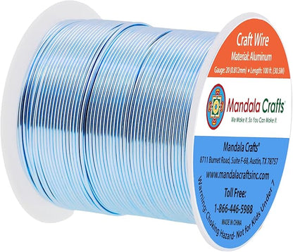Mandala Crafts 20 Gauge Anodized Aluminum Craft Wire for Jewelry Making - 100 FT Colored Flexible Ice Blue Wire - Bendable for Bonsai Armature Crafting Sculpting