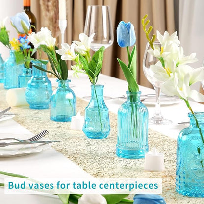 Glass Bud Vase Set, Mini Vases for Flowers, Bulk Vintage Mini Vases for Centerpieces Wedding Decor, Home Flower Décor, Candle Holders, Diffuse Bottles, Hydroponic, (Pack of 30,Sky Blue)