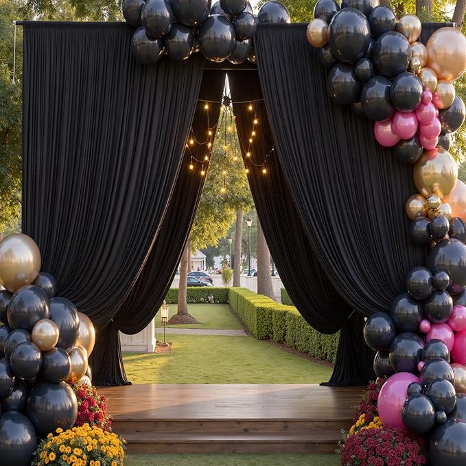 10x12ft Wrinkle Free Black Backdrop Curtain for Wedding Parties, 2 Panels 5×12 ft Long Soft Silky Polyester Fabric Backdrop Drapes Black Photo Back Drop Curtains for Party Photography Background Cloth