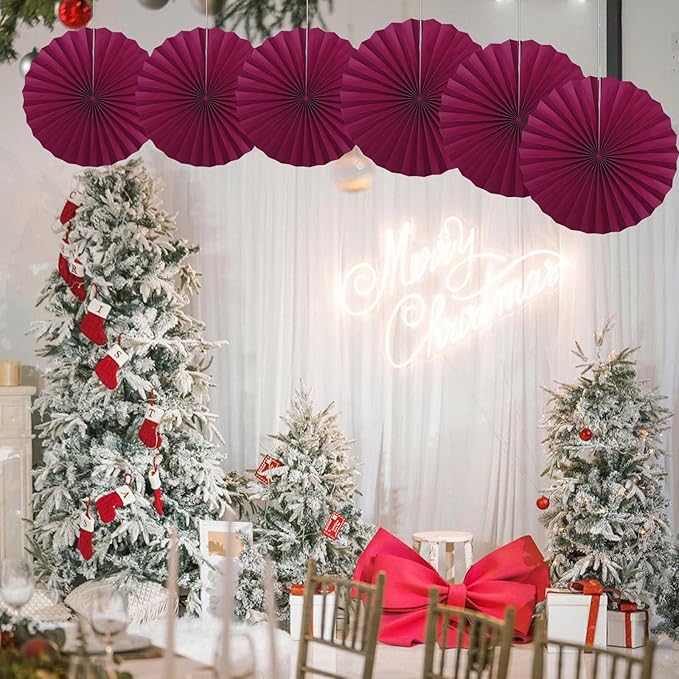 BARTHEW Red Party Decorations,Paper Decorations for Party,Girls Party Decorations Party Paper Fans Bulk 16in,Anniversary Decorations for Party 30 Color DIY Set （Wine Red）