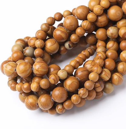 Yellow Woodgrain 12mm Stone Beads for Jewelry Making DIY Craft Gemstone Beads Kit (12mm, 30pcs) Smooth Healing Crystal Beads for Bracelets, Necklaces, Home Decor