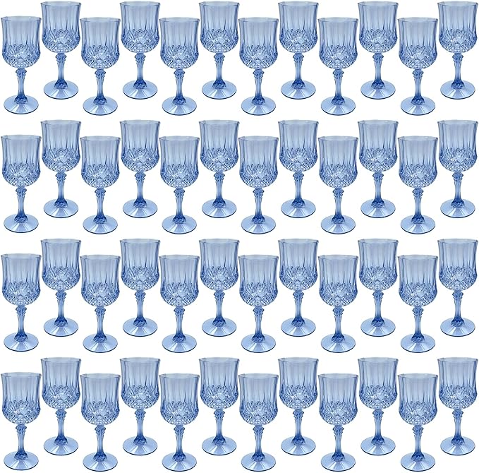 Plastic Wine Glasses，Plastic Goblets Vintage Style Cordial Drinking Glasses for Wedding Reception, Grand Event Party Supplies (100, Blue)