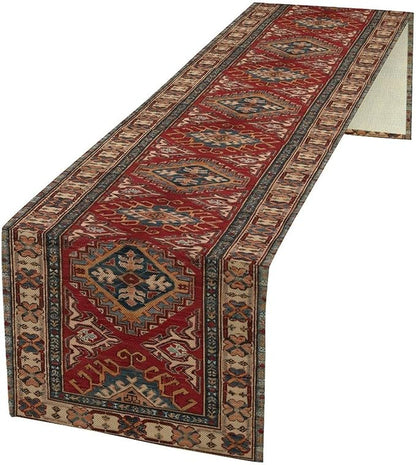 Boho Floral Vintage Table Runner, Red Grey Retro Flower Rustic Country Farmhouse Abstract Pattern for Home Kitchen Table Decor Dining Coffee Room Party Decor 13x60in