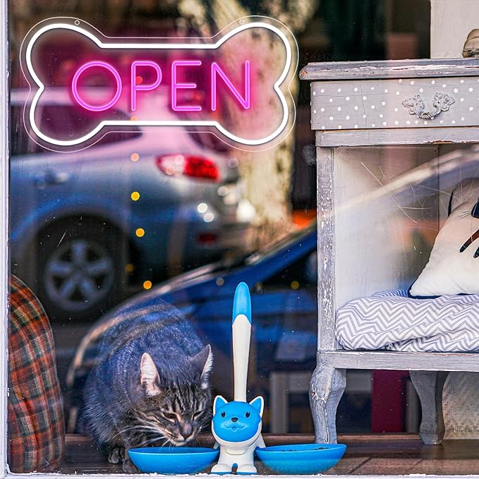 Led Neon Open Sign For Business, Dog Bone Neon Sign Art Pet Shop, Welcome Sign For Business Walls Window Bar Salon Art Hotel Wall Decor
