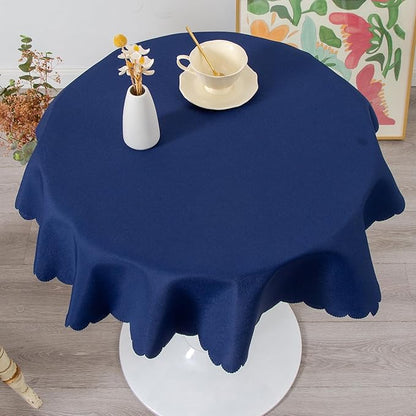 Round Navy Tablecloth 48 Inch Polyester Fabric Washable Table Cloth Decorative Wrinkle Resistant Solid Color Table Cover for Kitchen Dinning Party Wedding Camping