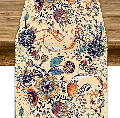 Vintage Paisley Table Runner, Boho Beige Paisley Flower Leaves Print Table Runner for Home Party Patio Indoor Outdoor, 13x90inch