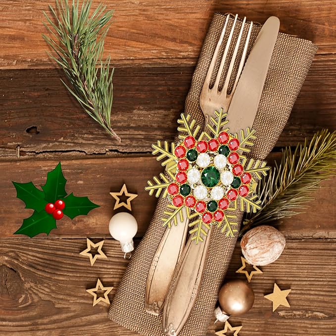 Halatool Set of 8 Christmas Napkin Rings Colorful Snowflake Napkin Holder for Christmas Thanksgiving Holiday Party Table Decoration