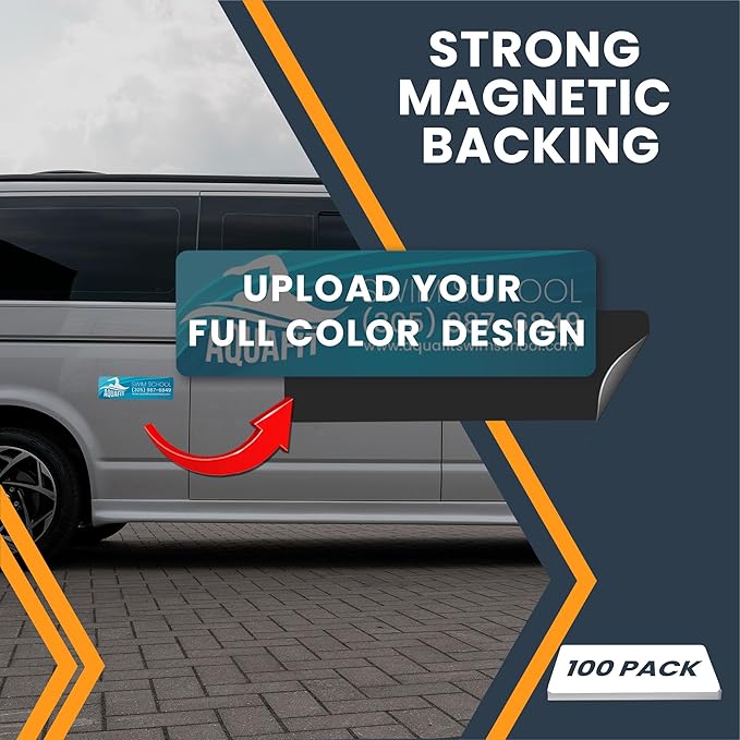 Magnet Me Up Custom 10x3 Inch Rectangle Magnet, 100 Pack, Customizable for Businesses, Personal Use, Choose Your Text, Upload Image, Magnetic Vinyl for Car and Any Magnetic Surface, Crafted in USA